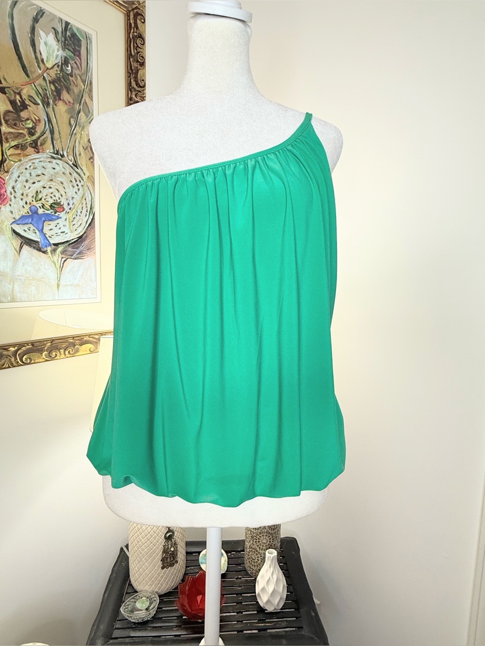 Express NWT Womens M Green One Shoulder Blouse Top Draped Asymmetrical